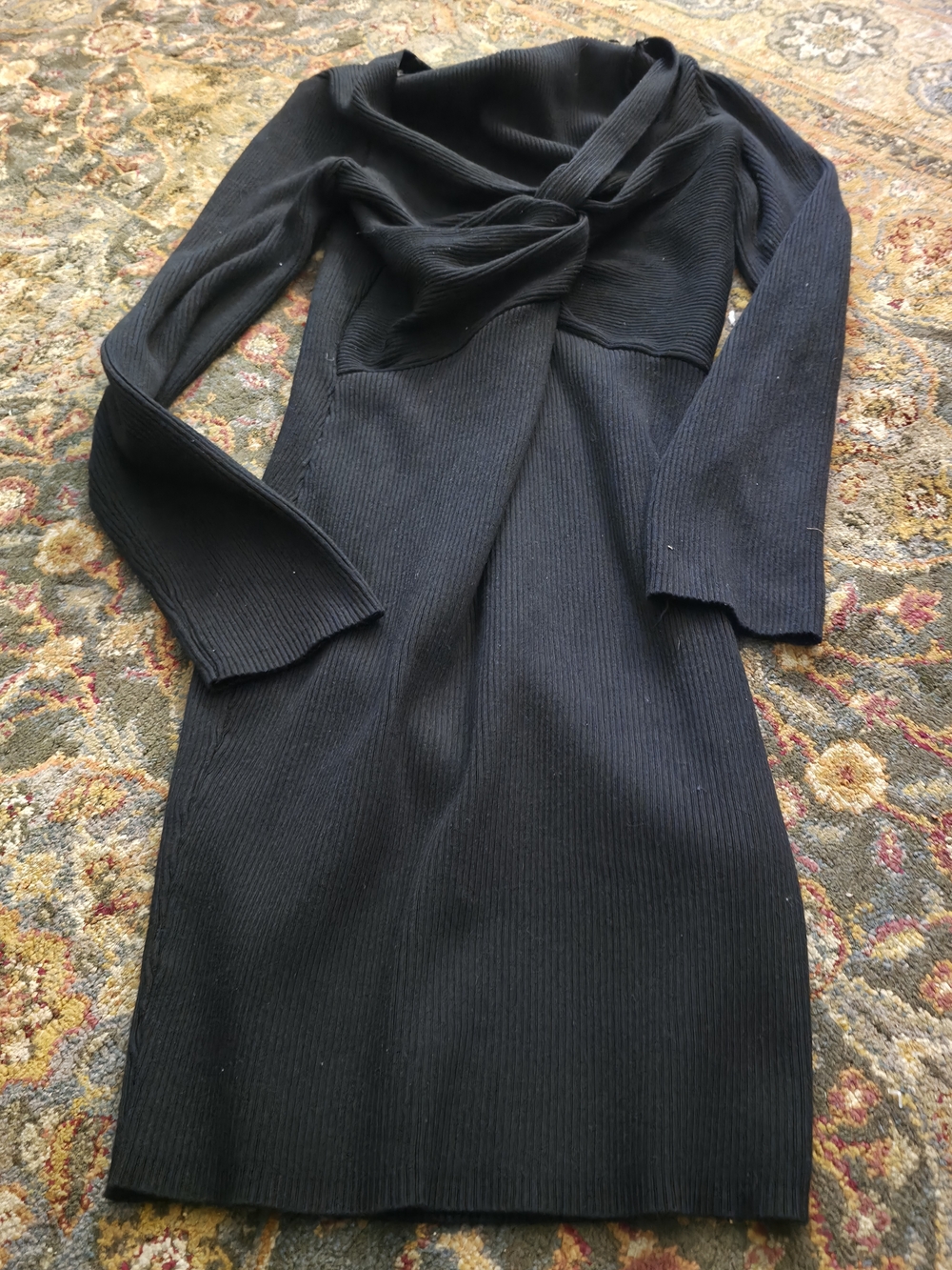 4/$67 Deal! Fashion Nova Black Ribbed Twist-Front Long Sleeve Midi Dress